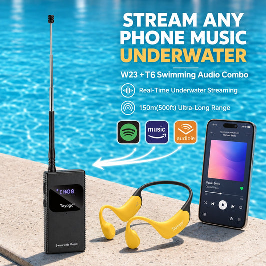 Stream Music Combo - T6 Transmitter + W23 Aquasonic Elite Bone Conduction Swimming Headphones